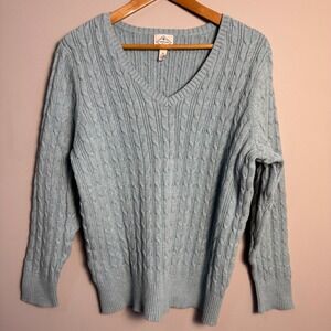 St John's Bay Womens 2X Cable Knit V-Neck Sweater Mint Academia Preppy‎ Chic